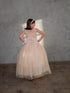 Little Girls Champagne Illusion Neckline Floral Applique Glitter Tulle Dress 2-6